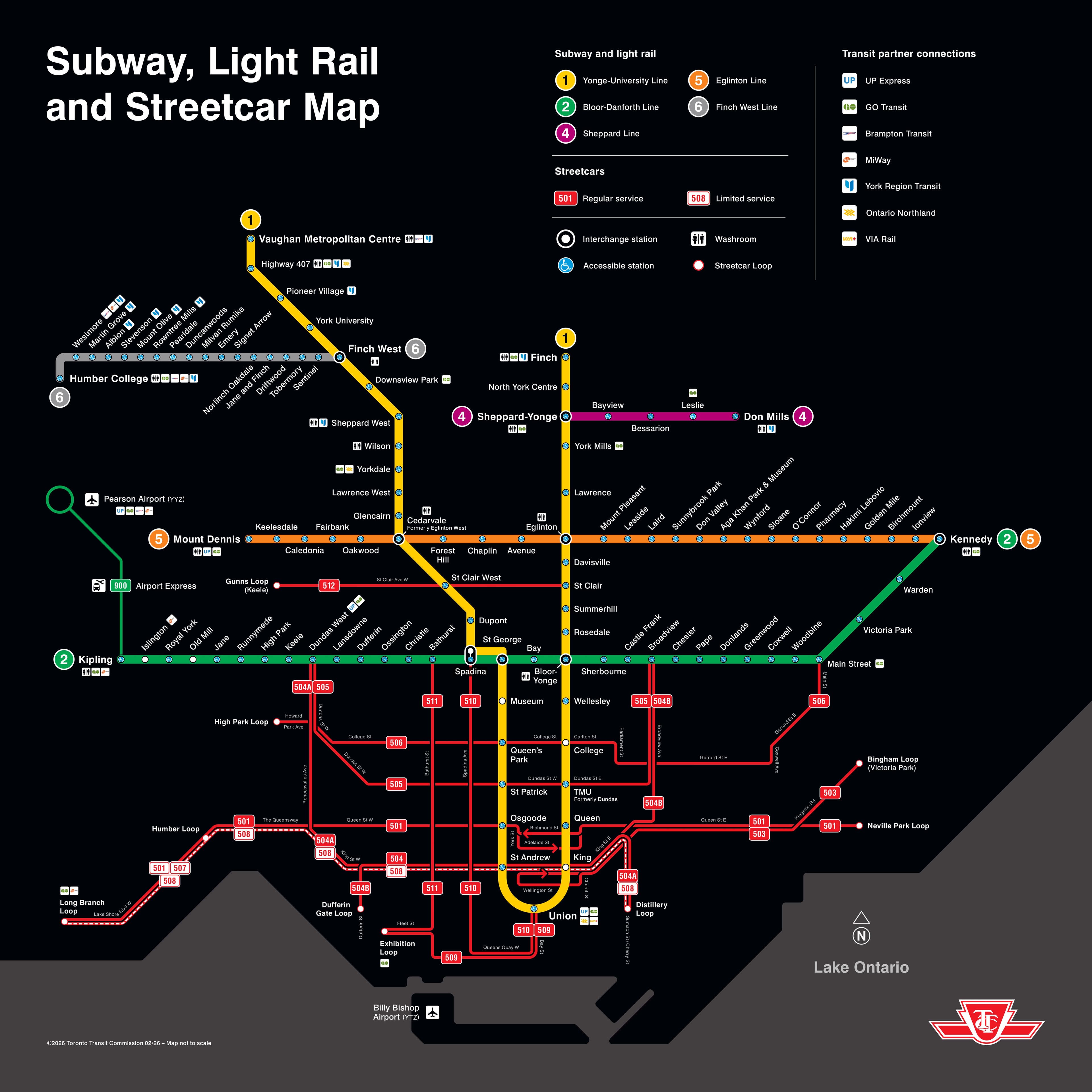 Toronto subway and streetcar map
